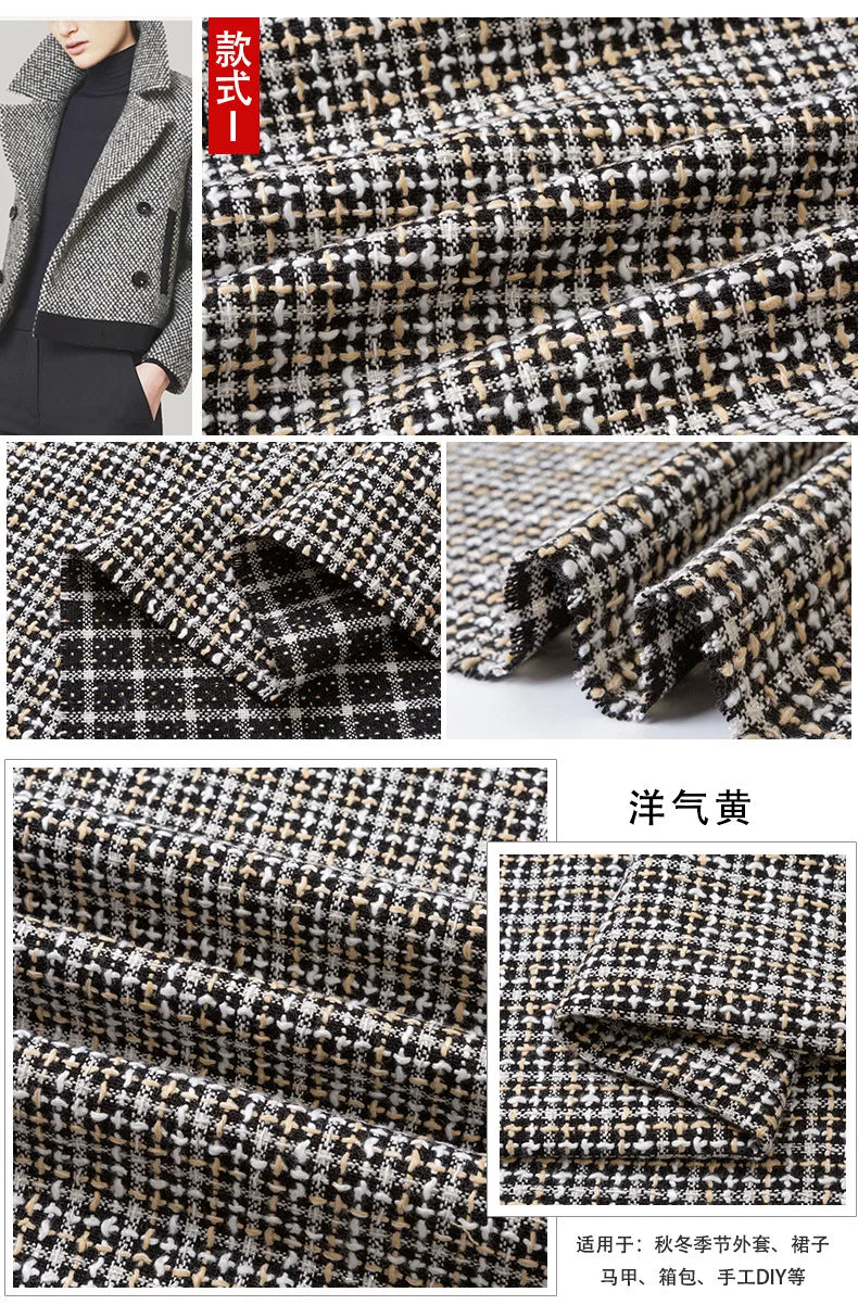 0.5M/1M/2M/3M High Quality fiber plaid woven tweed fabric for garment DIY coat clothing sewing quilting Cloth by the meter