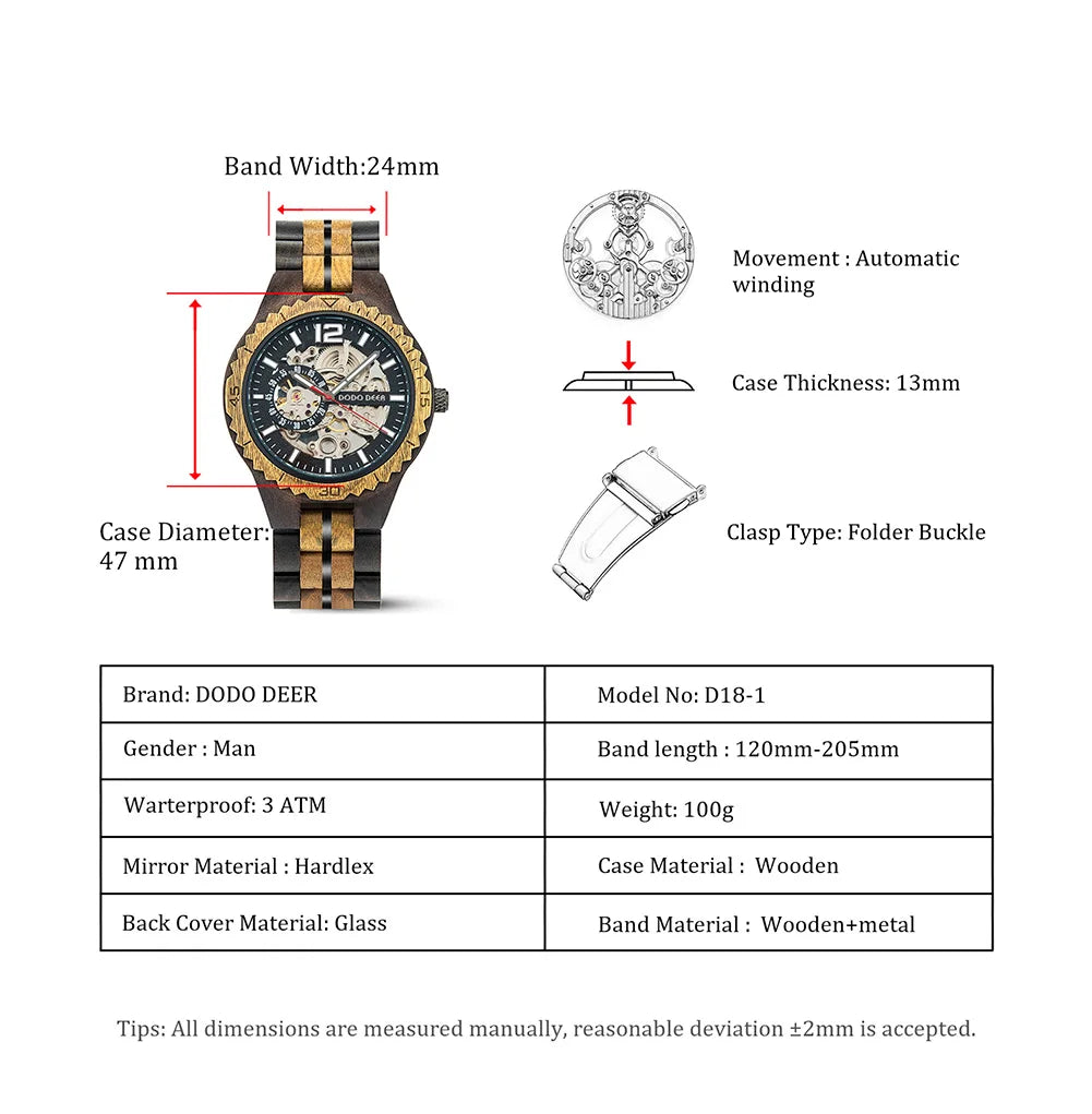 Mechanical Watch Classic Wooden Automatic Wristwatches Present