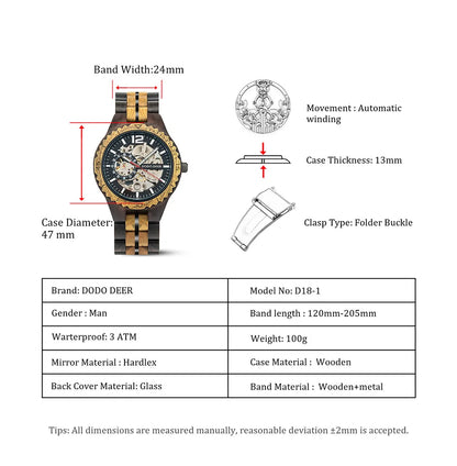 Mechanical Watch Classic Wooden Automatic Wristwatches Present