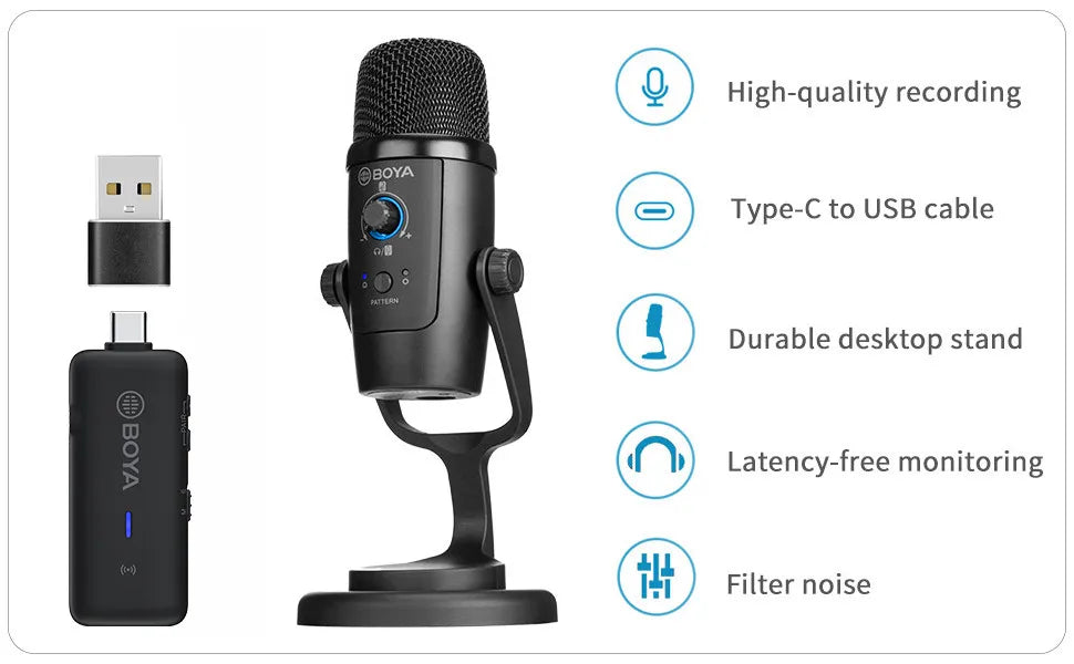 BY-PM500W Desktop Wireless USB Microphone for PC Smartphone Android iPhone Mac Windows Youtube Recording Streaming Gaming