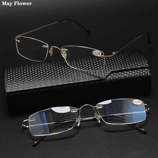Brown Rimless Reading Glasses with Lightweight Memory Alloy Frame