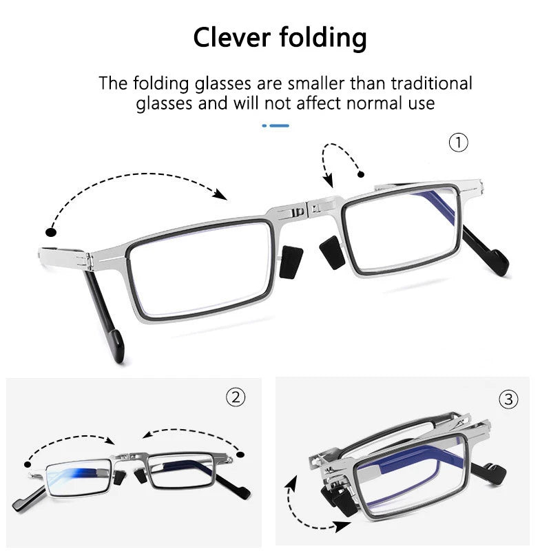 Metal Round Oval Square Presbyopia Folding Reading Glasses Men Anti-Blue Light Blocking Reader Computer Eyeglasses Frame