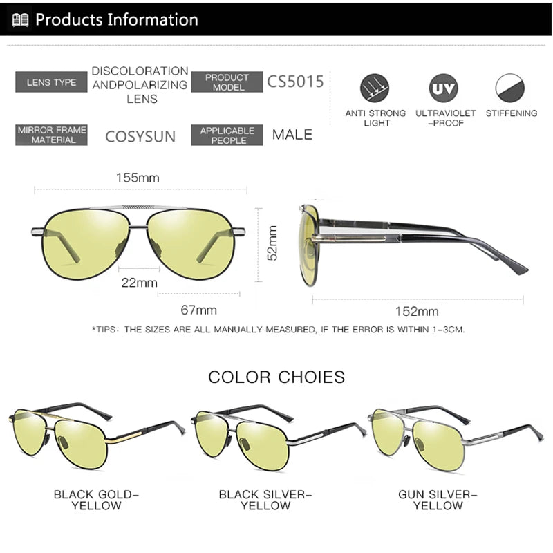 Day Night Vision Photochromic Sunglasses Men Polarized Night Vision Glasses