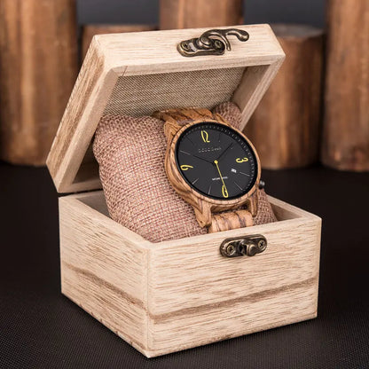 Wooden Wristwatch Wrist Band Man Luxury Calendar Quartz  Simple Date Display Wood Watch