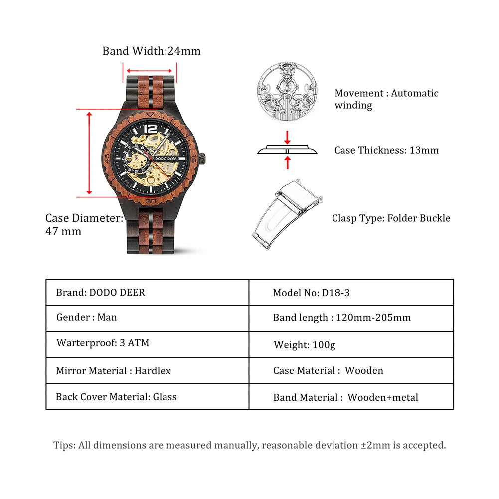 Automatic Self-Wind Watch for Men Wood Red Sandalwood Wristwatches Male Waterproof In Wooden Box