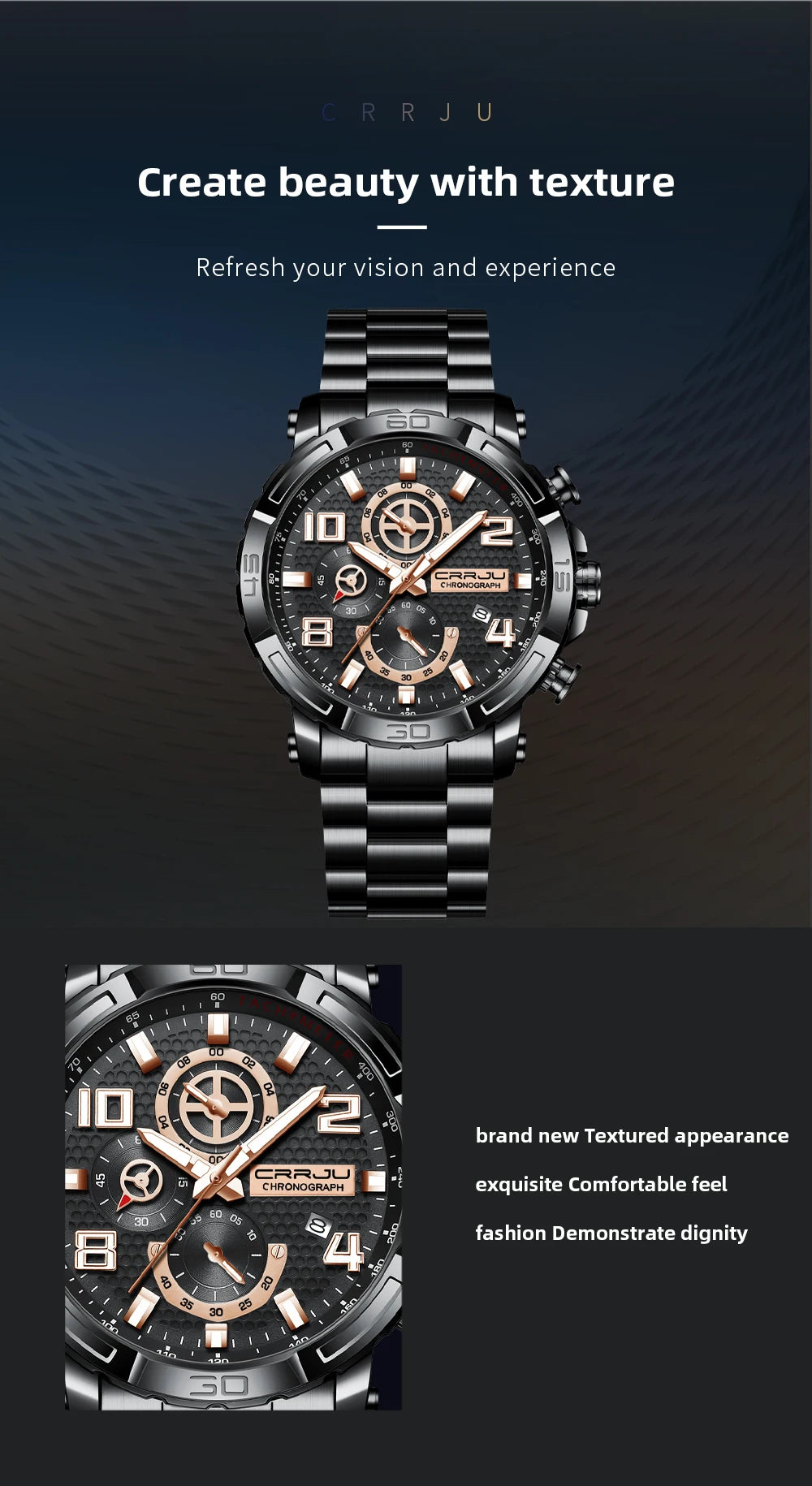 Men Watches Big Dial Waterproof Stainless Steel with Luminous handsDate Sport Chronograph Watches Relogio Masculino