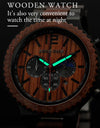 Watches Wooden Wrist Stop Watch Quartz Chronograph Luminous Hands Auto Date