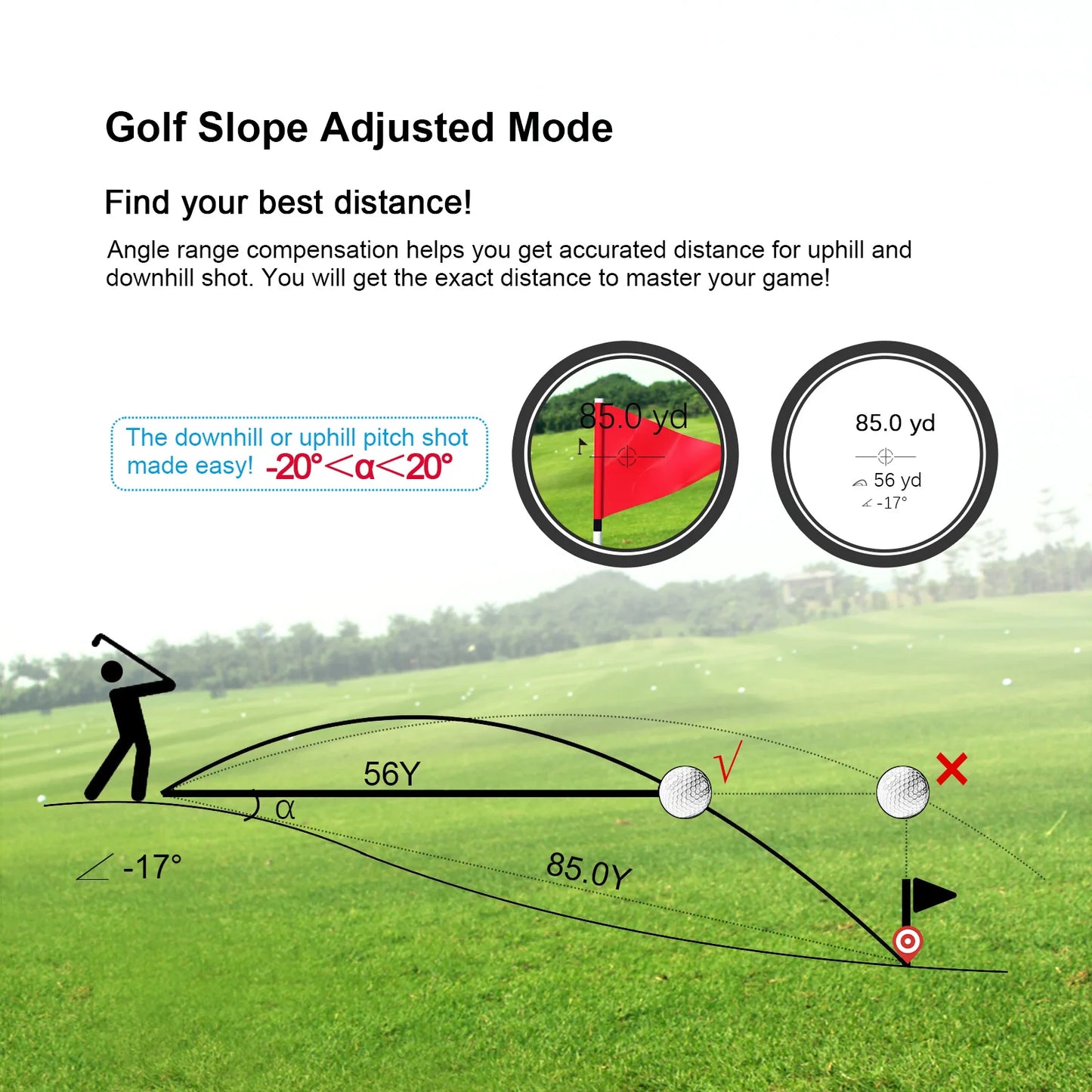 PF260 Golf Laser Rangefinder 600M Rechargeable Distance Meter with Slope Vibration & Magnetic Strip