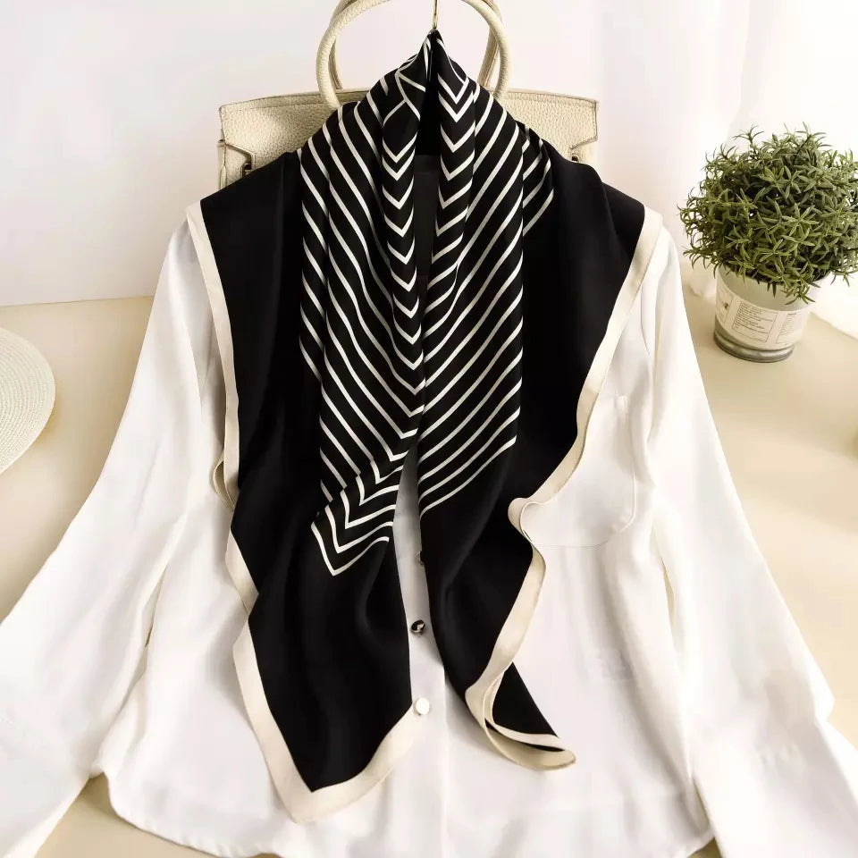 Women Scarf Silk Feeling Hair Neck Square Brand Office bandanna muffler Waiter Flight Attendants Handkerchief Rings wrap