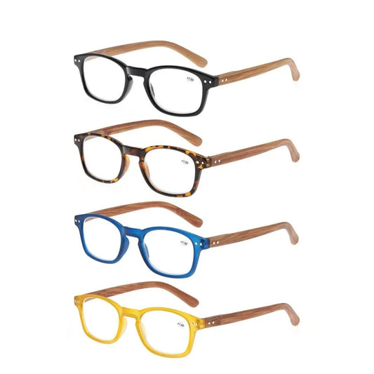 Reading Glasses Fashion Wood-Look Spring Hinge Stylish Readers Magnifying Glass Eyewear Diopter +1.0 +4.0