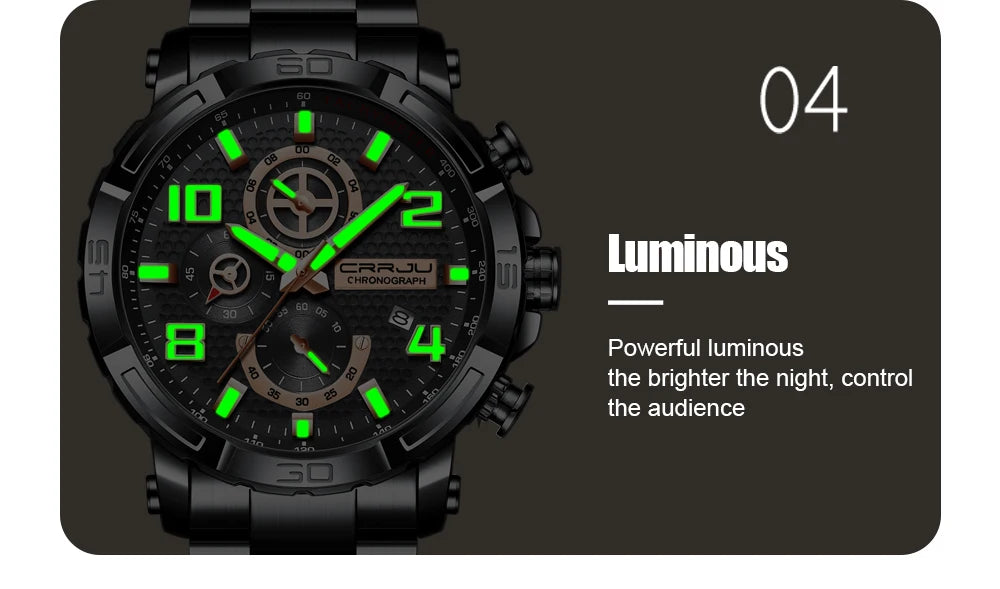 Men Watches Big Dial Waterproof Stainless Steel with Luminous handsDate Sport Chronograph Watches Relogio Masculino