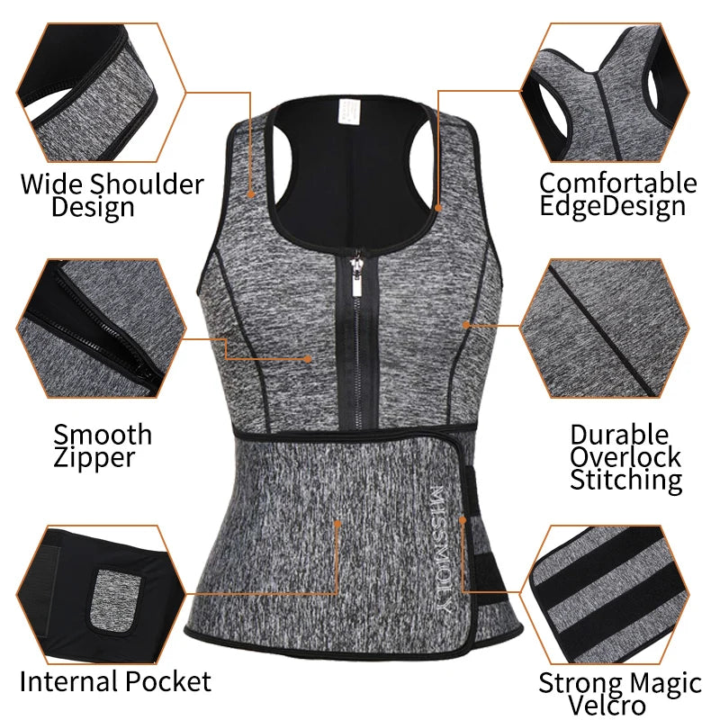 Neoprene Waist Trainer Sweat Sauna Suit Waist Cincher Slimming Vest Adjustable Waist Trimmer Belt Tank Top Shapewear