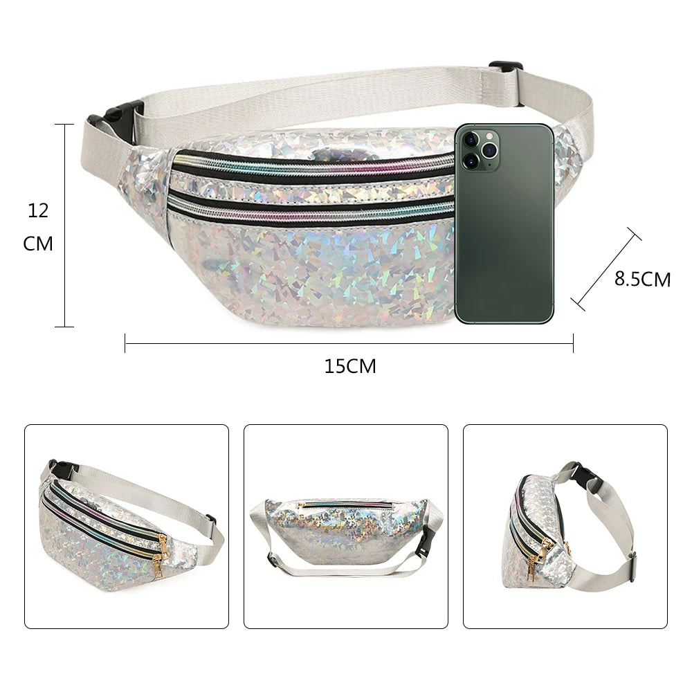 Waist Pack Fanny Packs Cute Holographic Bag Shiny Hip Bum Bag Fashion Shiny Banana Bags