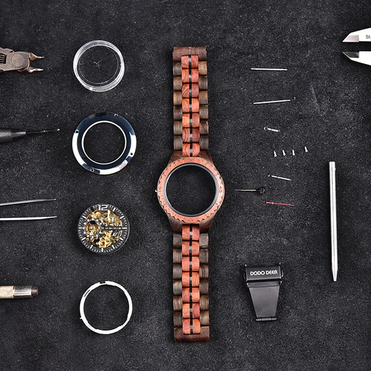 Automatic Self-Wind Watch for Men Wood Red Sandalwood Wristwatches Male Waterproof In Wooden Box