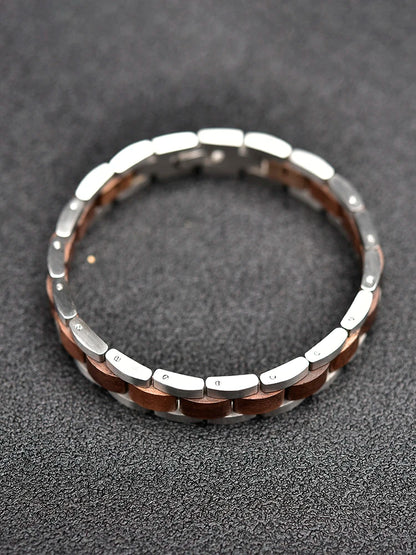 Wood Stainless Steel Bracelet for Women Jewelry Adjusted Strap