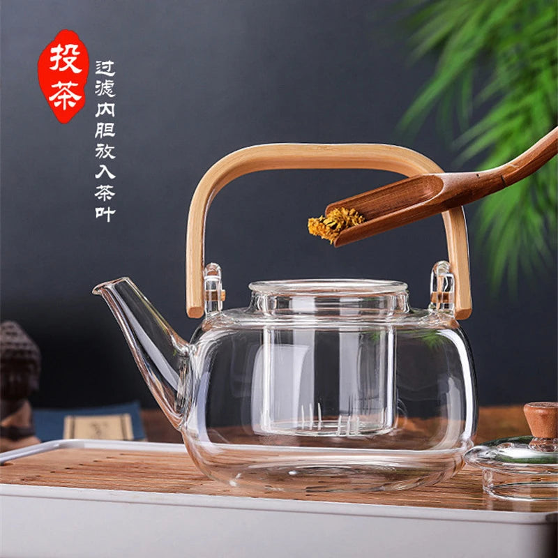 Borosilicate Glass Tea Pot with Filter Heat Resistant Thickened Japanese Style Tea Maker