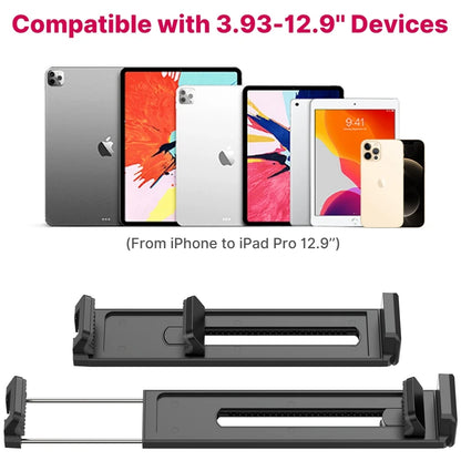 Universal Tablet Tripod Mount for size 100MM-230MM iPad Air Pro Mini with 1/4 Screw Cold Shoe for Microphone