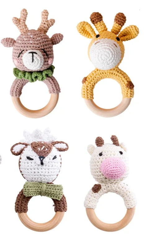 1pc Crochet Amigurumi Elephant Owl Rattle Bell Custom Newborn Pacifier Clip Montessori Baby Toys Educational Baby Rattle Product