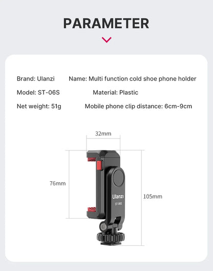 Vertical Phone Mount Holder Tripod With Cold Shoe For Mic Light Phone Clip For iPhone 12 Vlog Holder Smartphone