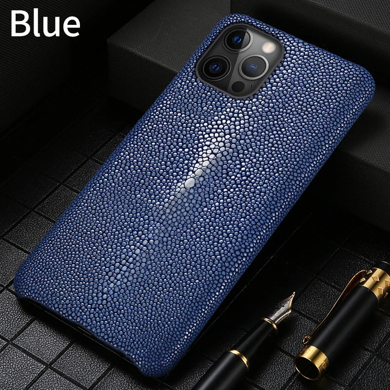 Genuine Stingray Leather Phone Case for iPhone 16 15 14 Pro Max Plus 14Pro 15Pro max Luxury Shockproof Back Cover