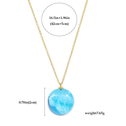 Design Transparent Resin Round Ball Pendant Necklace for Women Girls Sky Blue Cloud Spheres Necklace