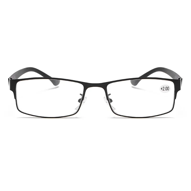 Men Reading Glasses Metal Frame Rectangle Blue Presbyopia Eyewear Women TR90 Spring Leg Eyeglasses Clear Lens