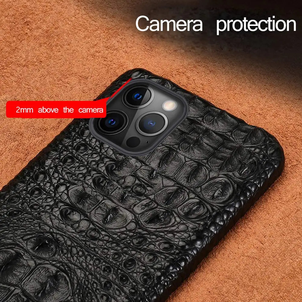 100% Genuine Crocodile Leather Phone Case For iPhone 16 15 14 Pro Max 15Pro 16 Plus Luxury Shockproof Back Cover