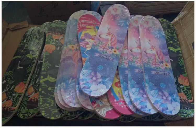 60CM Skateboard Beginner Cartoon Skateboard Maple Wood Deck Skate Board Outdoor Long Board Double Rocker Skateboard