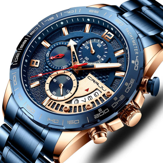 Mens Watches Fashion Stainless Steel Business Watch Luxury Luminous Waterproof Chronograph Quartz Watch Relogio Masculino