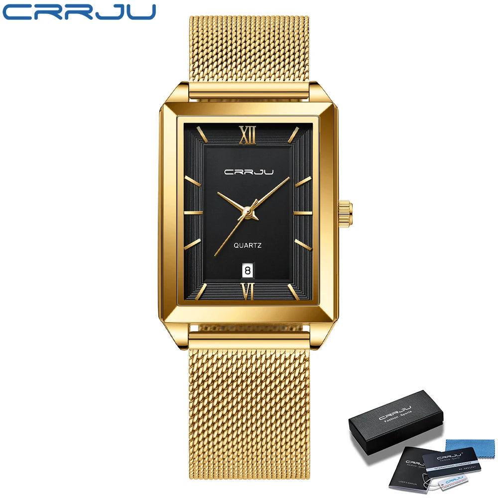 Watch Men Top Brand Luxury Square Golden Quartz Stainless Steel Waterproof Wrist Watch Relogio Masculino