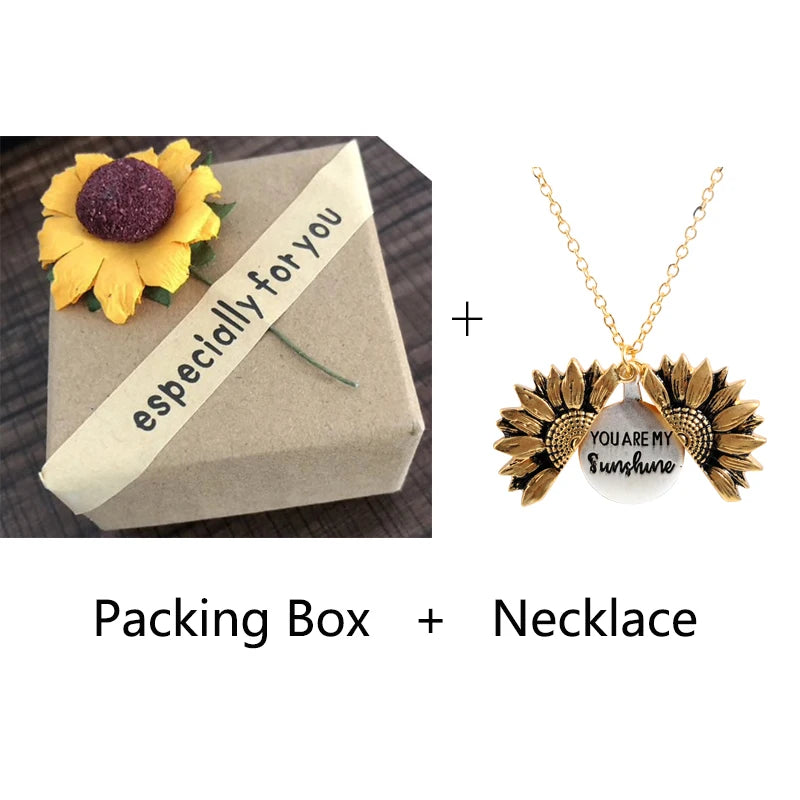 Vintage Sunflower Locket Pendant Necklace Bohemia female Open Engrave letter Necklaces