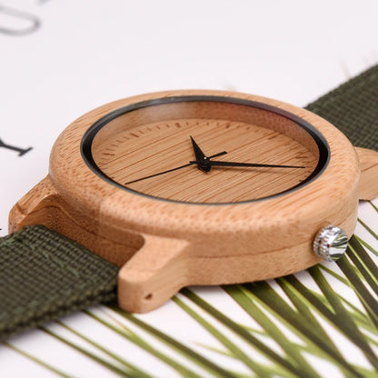 Bamboo Wooden Quartz Wristwatch for Lover Nylon Strap Couple Customize Watches