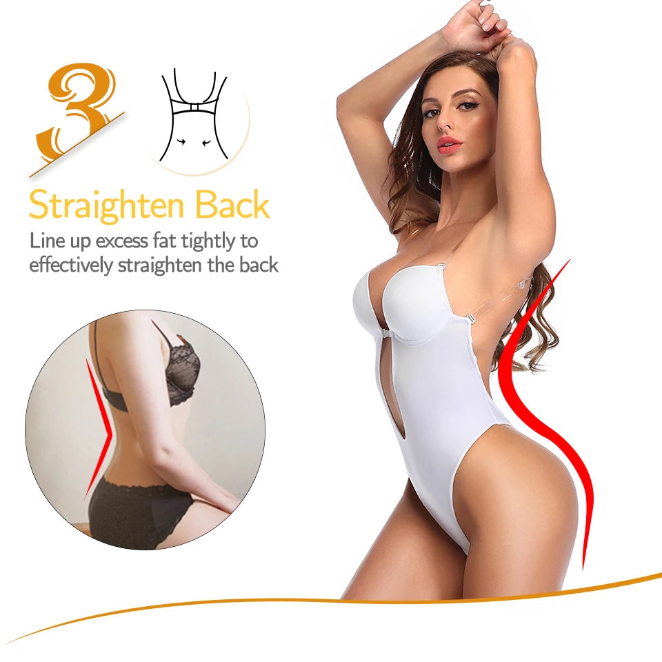 Shapewear Bodysuit Women Deep V-Neck Body Shaper Padded Bra Backless U Plunge Thong Shaper Waist Trainer Push Up Party Underwear