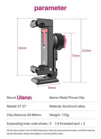 Metal Vertical Shooting Phone Mount Holder Clip with Cold Shoe for Rode Wireless Go Microphone Video Light Vlog