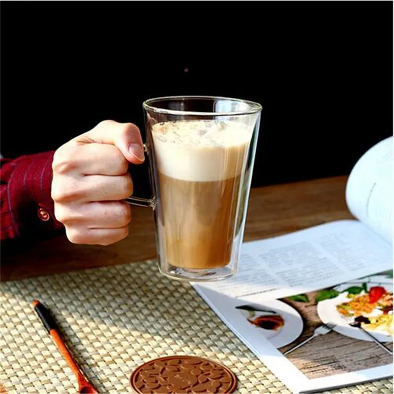 200ml 400ml Heat Resistance Double Wall Glass Cappuccino Coffee Mug With Handle Tea Milk Juice Cup Water Beer Mug Drinkware