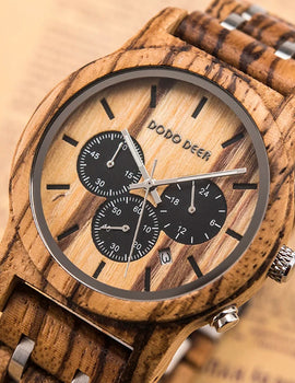 Wooden Watch in Quartz Stop Wristwatches Chronograph Waterproof Luminous Hands