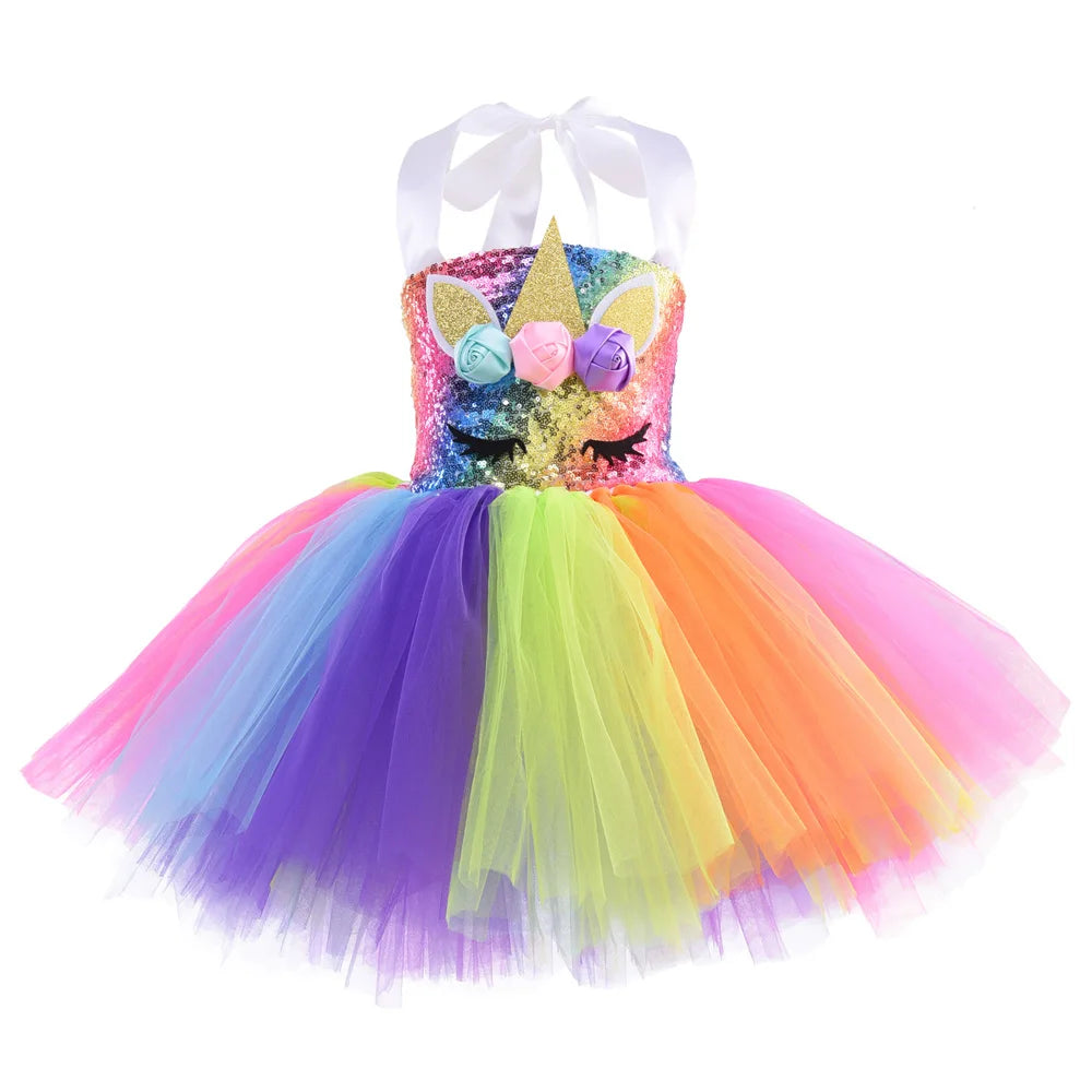 Unicorn Princess Tutu Dress with Sequins for Party Dance Halloween and Birthday Costume