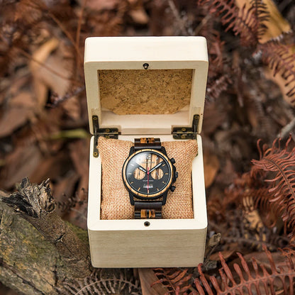 Wood Watch Private Custom Logo Engraving Message Quartz Wristwatches Chronograph