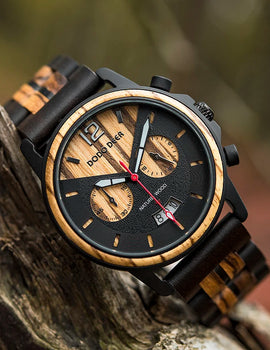 Wood Watch Private Custom Logo Engraving Message Quartz Wristwatches Chronograph