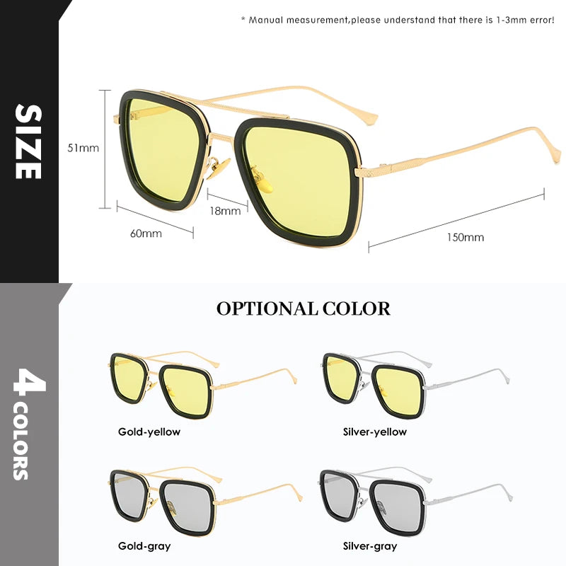 Photochromic Polarized Tony Stark Square Sunglasses for Men Steampunk Driving Glasses