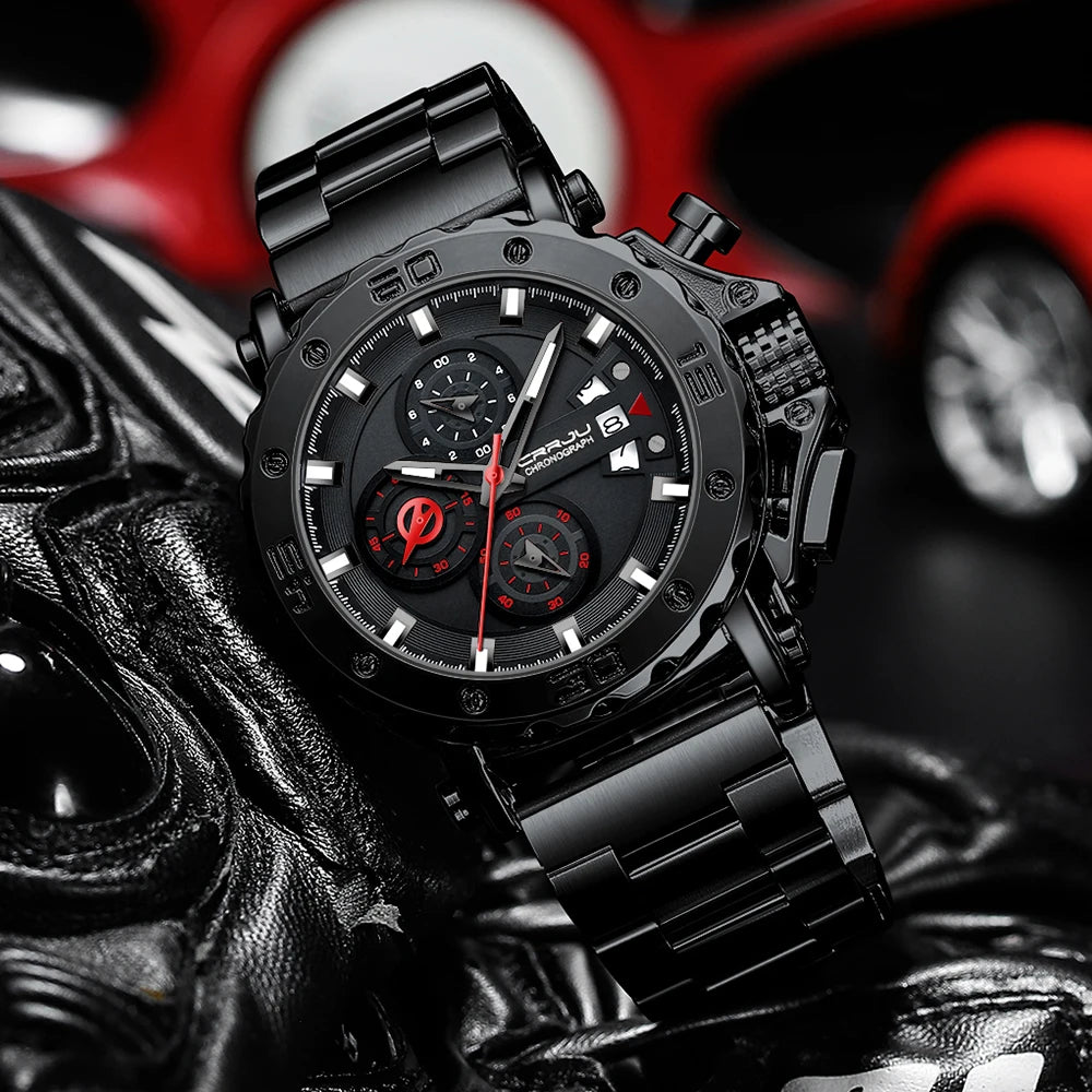 Watch for Men Top Brand Luxury Big Dial Stainless Steel Waterproof Chronograph Wristwatches with Date Relogio Masculino