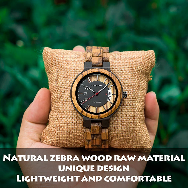 Wristwatches Quartz Watch Auto Date Real Wood Irregular Dial Colorful Band