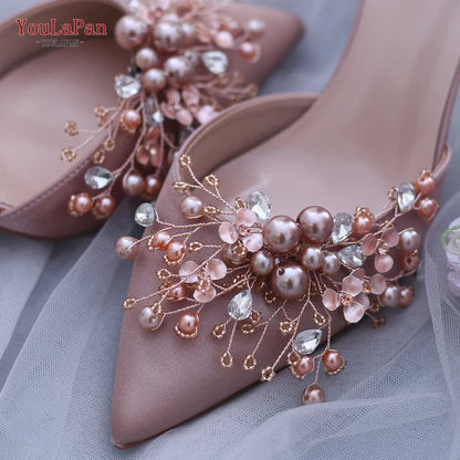 X18 Fashion Shoe Clips Colored Pearls Shoes Clips High Heel Handmade Alloy Flower Bridal Shoe Buckle Shoes Accessories