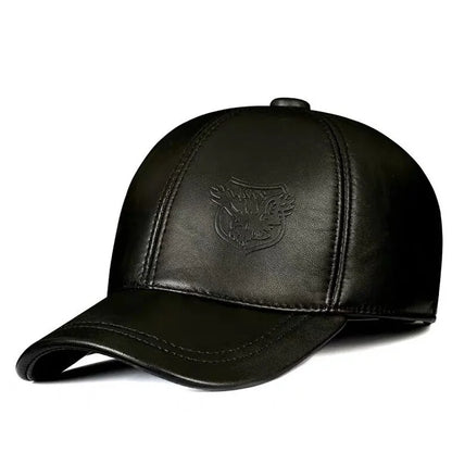 Man Genuine Leather Baseball Caps Male Casual Cowhide Belt Ear Warm 56-60 Adjustable Sprot Flight Hats