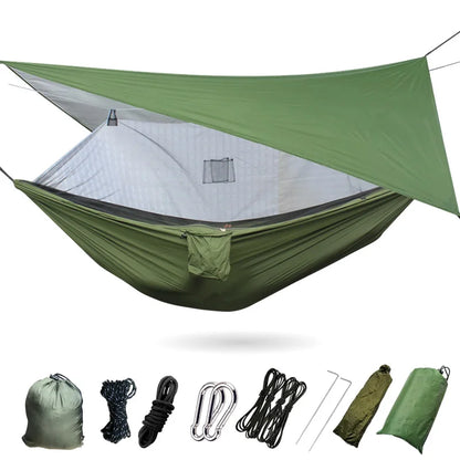 Portable Outdoor Camping Hammock with Mosquito Net High Strength Parachute Fabric Hanging Bed Hunting Sleeping Swing