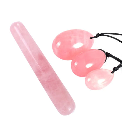 Rose Quartz Yoni Egg Set Tightening Love Egg Kegel Exerciser Natural Stone Crystal Yoni Wand Feminine Hygiene kegel ball