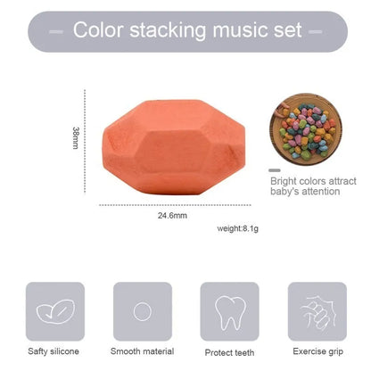 Wood Rainbow Stones Block Colorful Wooden Building Block Rainbow Stacker Balancing Stone Montessori Educational Toy Children