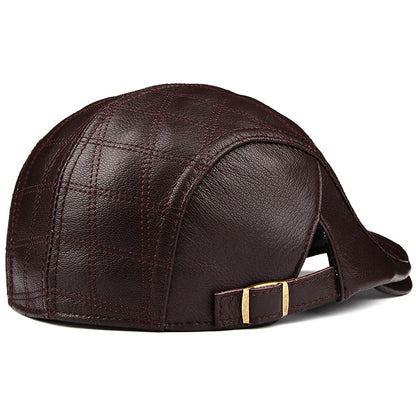 Winter Unisex Genuine Leather Duckbill Thin Berets Hats For Men/Women Leisure Black/Brown Fitted Cabbie Bonnet