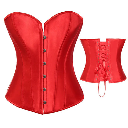 Bustiers & Corsets Gothic Steampunk Corset Lace Up Boned Overbust Bustier Tops Waist Trainer Corselet Satin Strapless Corsages