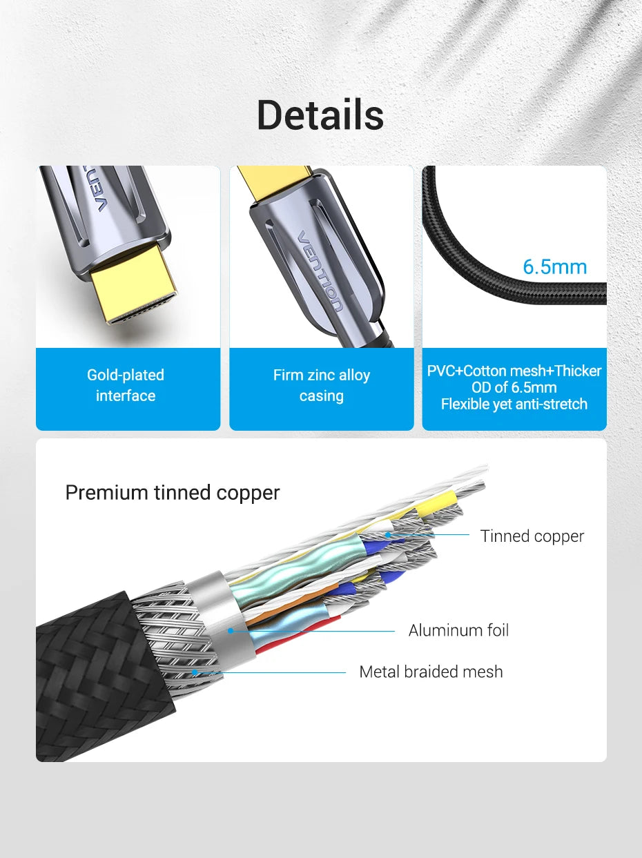 HDMI 2.1 Cable 8K/60Hz 4K/120Hz 48Gbps HDMI Digital Cables Splitter for Xiaomi TV Box HDR10+ PS5 Switch Cable HDMI 2.1